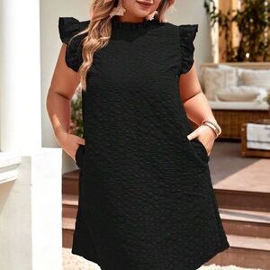 🤍SHEIN Mock Neck Ruffle Trim Dress Black